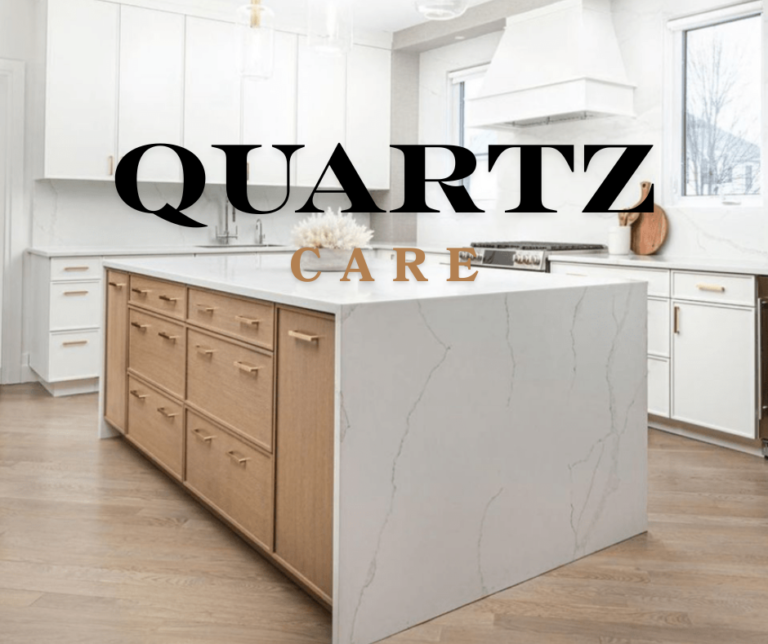 Quartz countertop maintenance guide showing proper cleaning techniques for bathroom vanities.