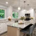 Kitchen remodeling project in Glen Mills, PA featuring quartz countertops and under-mount sink by Calahan.